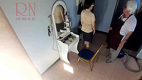 yo hidden cam catches barber making curvy lady strip nude for wild haircut nudism vibes