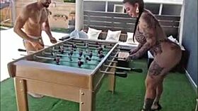 Neighbor slips into pool for steamy fuck and soccer play turns wild