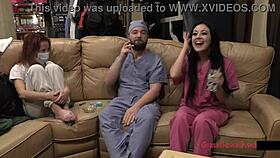 Nurse Blaires pierced hooters get examined with spanking and pussy teasing