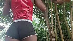 crazy bitch shakes huge ass dancing wild during fan workout