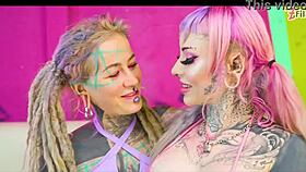 heavily tattooed australian bimbo anuskatzz pounds her skinny ass with huge crazy toys