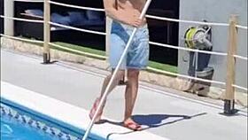 Neighbor slips into pool for steamy fuck and soccer play turns wild