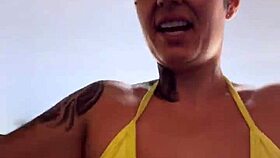 at the beach gym my wet pussy piercing got all those guys staring hard