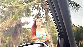 beautiful african girl risks public masturbation on british beach sidewalk car nearby