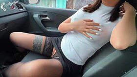 my boss's big tits wife sucks my dick in the car