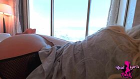 Sharing bed with big tit skinny babe leads to doggystyle pounding and jizz