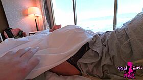 Sharing bed with big tit skinny babe leads to doggystyle pounding and jizz