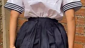 my hot neighbor lost the bet, slips into that sexy japanese school uniform while her man's at work for real homemade fucking.