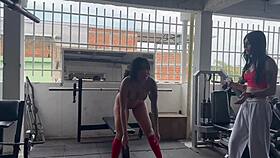 my trans trainer may hernandez gropes my ass tits during naked squats