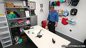 Mysterious redhead Lilian Stone mounts guard's huge cock at work shop?