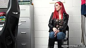 Mysterious redhead Lilian Stone mounts guard's huge cock at work shop?