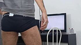 naughty babe greets tech no panties flashes curves teasingly