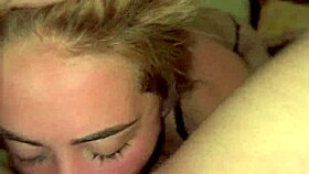 Blonde girlfriend gags on cock in extreme sloppy wet deepthroat session