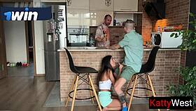 Wife sneaks blowjob while husband cooks dinner!