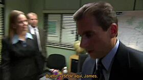 Office foursome heats up with pov action and spanish subtitles for intense fun