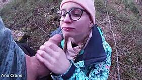 Girlfriend Deepthroats Monster Cock in Forest Swallows Cum