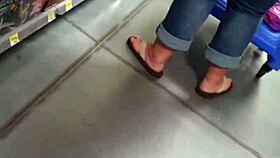 oversized woman fills out jeans with her massive curves perfectly