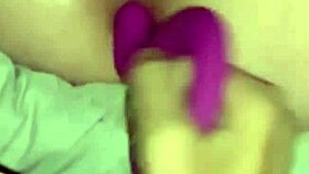 watch her shove that giant vibrator and anal dildo deep—makes her gag hard before finally cumming