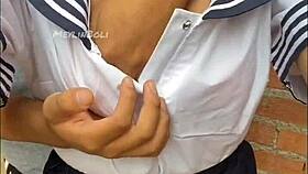 my hot neighbor lost the bet, slips into that sexy japanese school uniform while her man's at work for real homemade fucking.