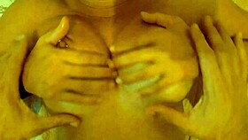 stepmom oils up huge natural tits massaging with thick cum load dripping everywhere 💦😍