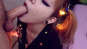 cute slave gags on deepthroat blowjob during christmas hardcore domination