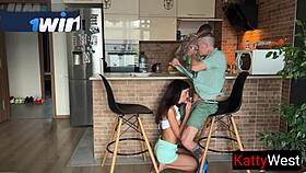 Wife sneaks blowjob while husband cooks dinner!