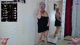 Hot russian mature strips teasing shaved pussy in dirty housewife dance