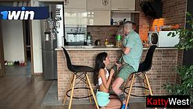 Wife sneaks blowjob while husband cooks dinner!