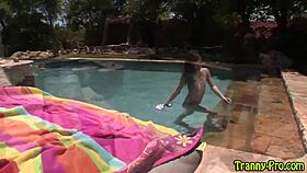 Drunk Tranny Hooker Gulps Spunk Poolside Masturbation High