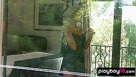classy blonde milf housewife strips sensually showing shaved pussy and big tits