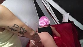 gorgeous schoolgirl fuck doll gets outdoor anal toy play