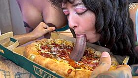 our neighbor brought pizza and we turned it into a wild threesome