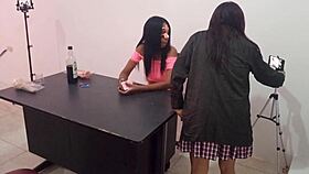 Latina best friends heat up poker game with body teasing and flashing