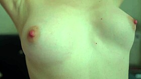 petite amateur babe plays puffy nipples on small natural tits up close sexy tease
