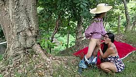 busty slut gives tasty blowjob then outdoor countryside fuck