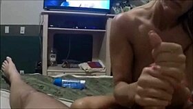 she jerked him off till he covered that milf face in hot cum