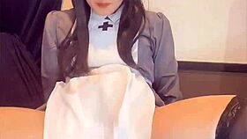 black-haired nurse crossdresser masturbates quietly in private video