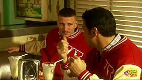 brunette and blonde girlfriends kiss passionately on bed craving lesbian orgasms