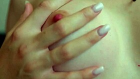 petite amateur babe plays puffy nipples on small natural tits up close sexy tease