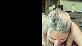 Blonde wife blows husband in close-up homemade sextape