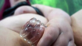 Chubby BBW Shemale Jerks Monster Cock Closeup Cumshots