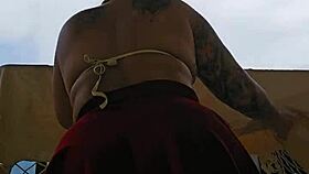 naughty maid flashes big ass under skirt balcony