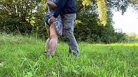 sexy milf strips panties in nature and jerks off my cock outdoors