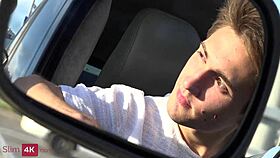 French amateur in blue lycra dress rims deepthroats and fucks pussy doggystyle with rimjob