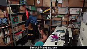 LP OFFICER NABS SHOPLIFTER HIDING GOODS—BACKROOM PUNISHMENT WITH ROUGH COWGIRL RIDE!