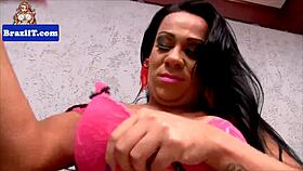 Solo Latina Shemale Poses Big Booty in Heels Stockings Tan Lines