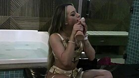 Blonde babe strips naked claims cock size doesnt matter demos epic blowjob for discount