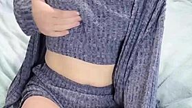 Horny slut wife fingers clit rubs pussy before husband arrives home 🥵💦