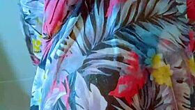 Stunning brazilian brunette babe showers wet in black thong panties