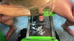 Mature milf delivers handjob cumshot amid aquarium passion